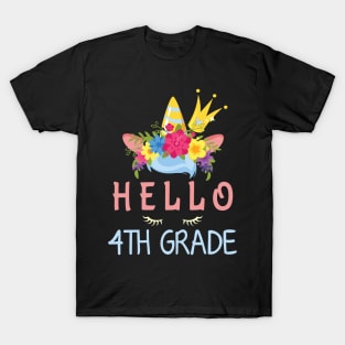 Flowers Unicorn Student Hello 4th Grade Class Back To School T-Shirt